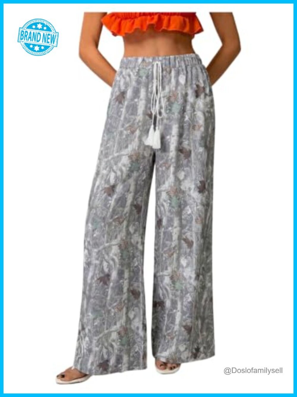 Boho Floral Wide Leg Drawstring Palazzo Pants Trousers
